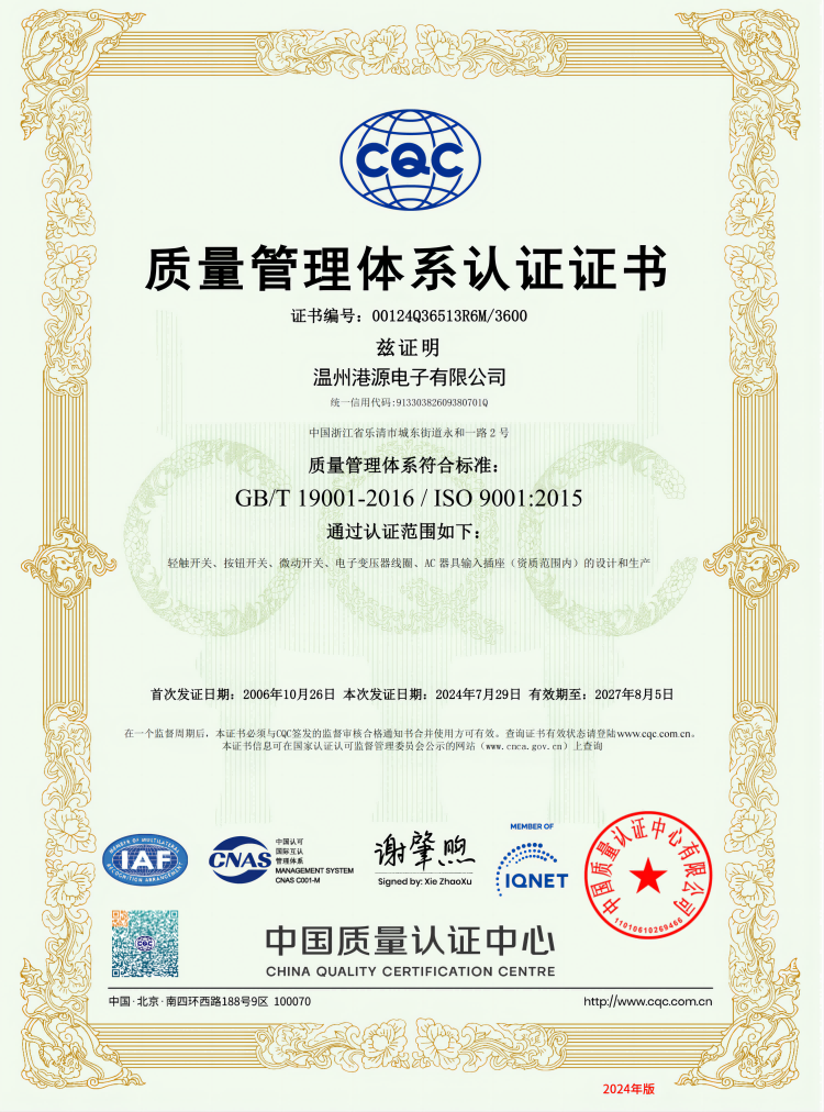 ISO9001：2015 認(rèn)證證書(shū)